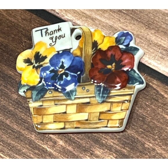Longaberger Ceramic Basket Tie-On Accessory Floral Design 23066 THANK YOU - Picture 1 of 6